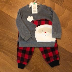 NWT 9m buffalo plaid Santa set